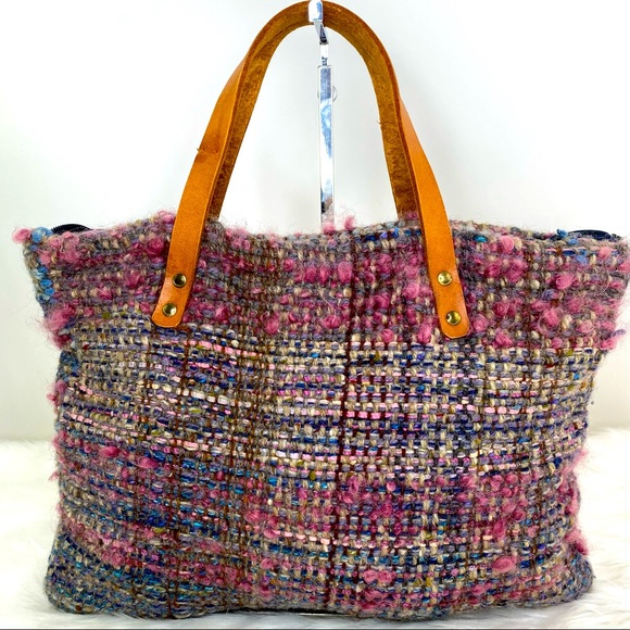 Handmade Handbags - Handmade Wool and Leather Tote Bag